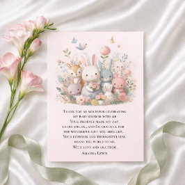 Tarjeta De Agradecimiento Dulces Animales Pastel Fiesta de Bebé Fantasía
