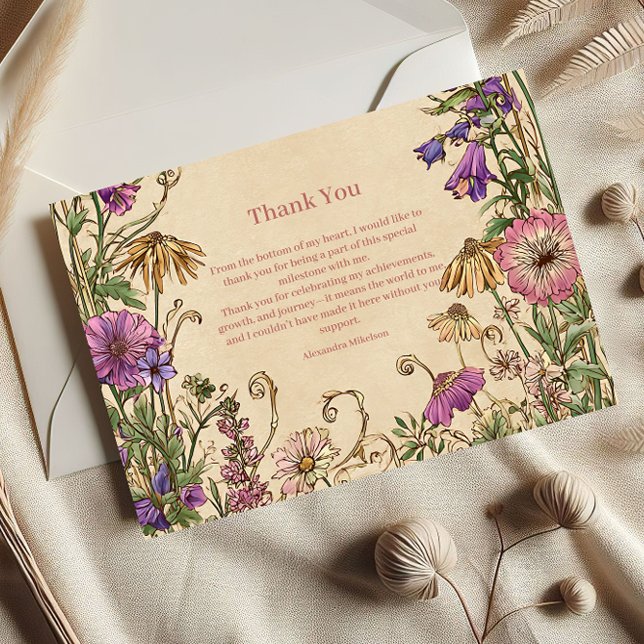 Tarjeta De Agradecimiento Dulces Dieciséis Floreados Caprichosos (Subido por el creador)