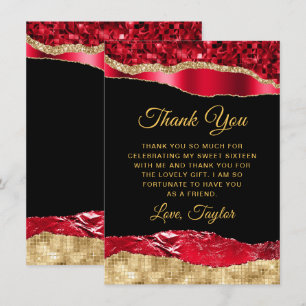 Tarjeta De Agradecimiento Dulces dieciséis lágrimas de glamour rojo y dorado
