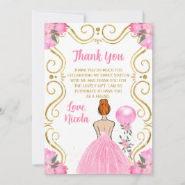 Tarjeta De Agradecimiento Dulces Dieciséis Princesa de Cabello Rojo en Rosa