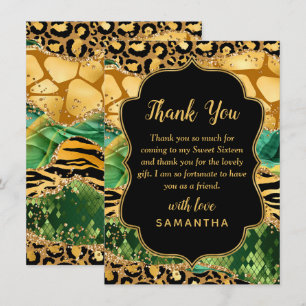 Tarjeta De Agradecimiento Dulces Dieciséis Safari de Oro y Verde Ágata