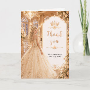 Tarjeta De Agradecimiento Dulces Dieciséis Salón de Baile Champagne Gold