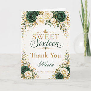 Tarjeta De Agradecimiento Dulces Dieciséis Verde Esmeralda Dorado