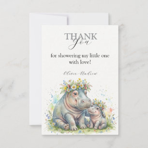 Tarjeta De Agradecimiento Dulces Momentos de Hipopótamo Floral