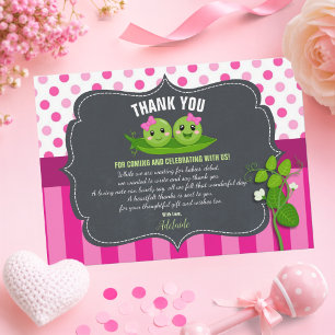 Tarjeta De Agradecimiento Dulces Niñas Gemelas en Fiesta de Bebé Dos Guisant