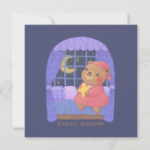 Tarjeta De Agradecimiento Dulces Sueños: Ilustración de Oso de Peluche