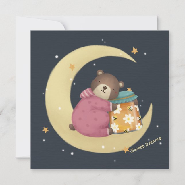 Tarjeta De Agradecimiento Dulces sueños: Ilustracion de oso y miel (Anverso)