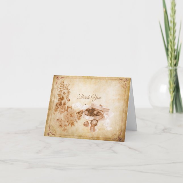 Tarjeta De Agradecimiento Dulces y flores de época (Anverso)