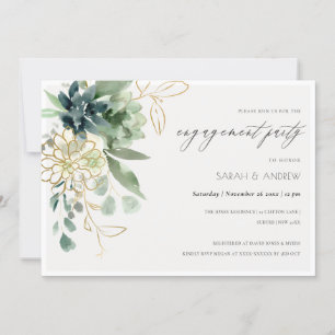 Tarjeta De Agradecimiento Dusky Blue Green Succulent Fauna Engagement Invite