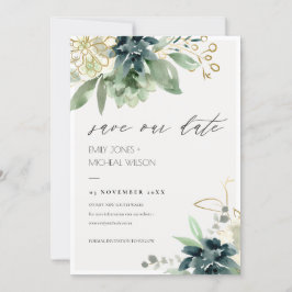 Tarjeta De Agradecimiento Dusky Blue Green Succulent Save the Date Invite