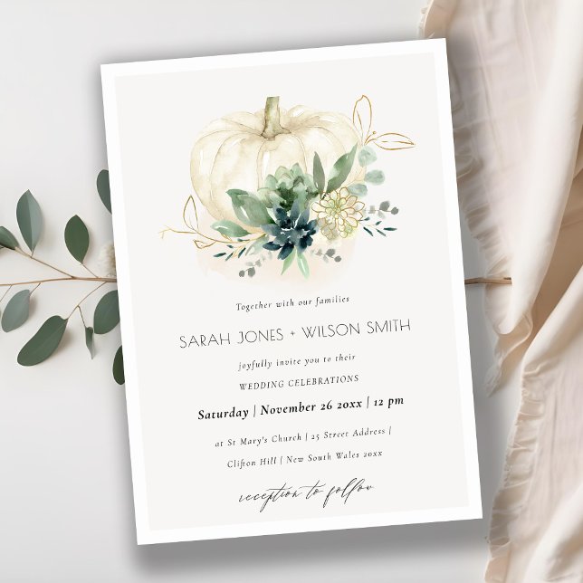 Tarjeta De Agradecimiento Dusky Blue Green Succulum Bompkin Wedding Invite (Subido por el creador)