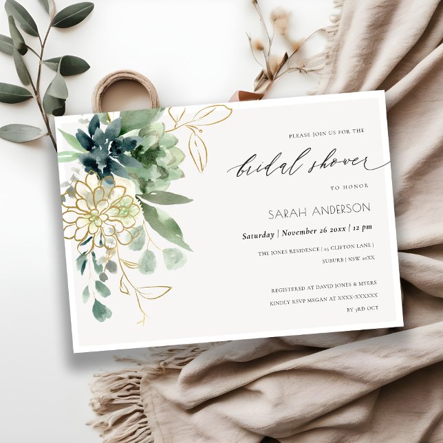 Tarjeta De Agradecimiento Dusky Blue Succulage Bridal Shower (Subido por el creador)