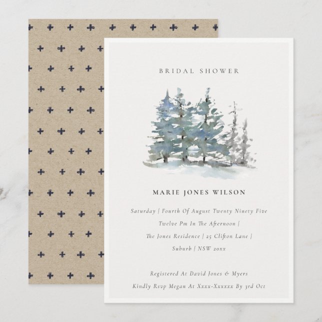Tarjeta De Agradecimiento Dusky Green Blue Pine Woods Bridal Shower (Anverso / Reverso)