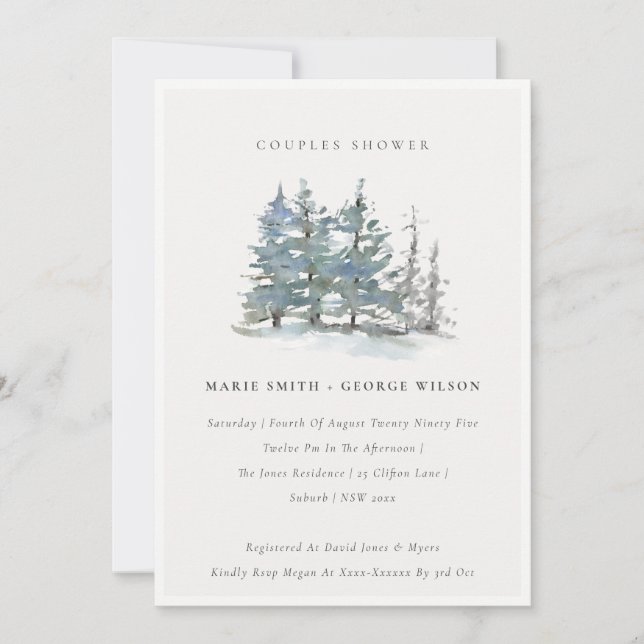 Tarjeta De Agradecimiento Dusky Green Blue Pine Woods Parejas Ducha Invitaci (Anverso)