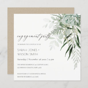 Tarjeta De Agradecimiento Dusky Green Leafy Fern Succulent Engagement Invite
