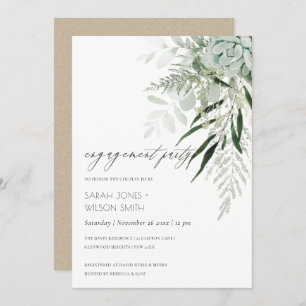 Tarjeta De Agradecimiento Dusky Green Leafy Fern Succulent Engagement Invite