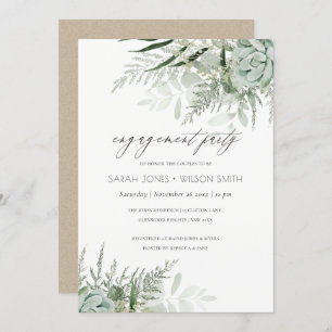 Tarjeta De Agradecimiento Dusky Green Leafy Fern Succulent Engagement Invite