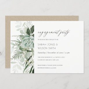 Tarjeta De Agradecimiento Dusky Green Leafy Fern Succulent Engagement Invite