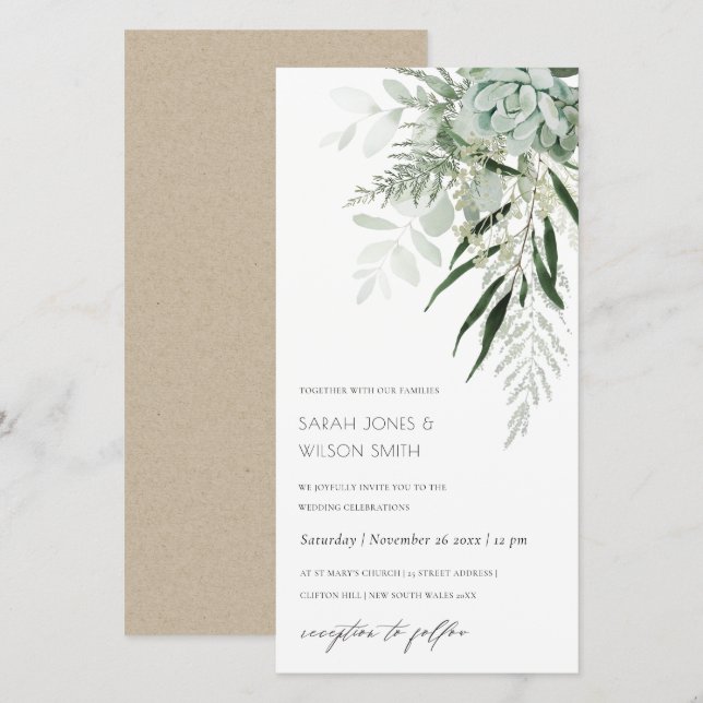 Tarjeta De Agradecimiento Dusky Green Leafy Fern Succulent Wedding Invite (Anverso / Reverso)