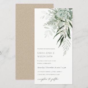 Tarjeta De Agradecimiento Dusky Green Leafy Fern Succulent Wedding Invite