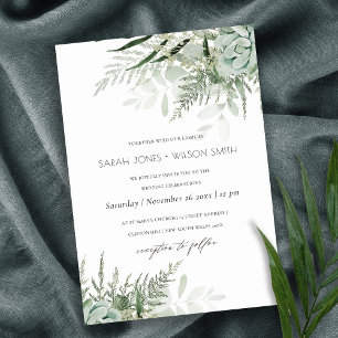 Tarjeta De Agradecimiento Dusky Green Leafy Fern Succulent Wedding Invite