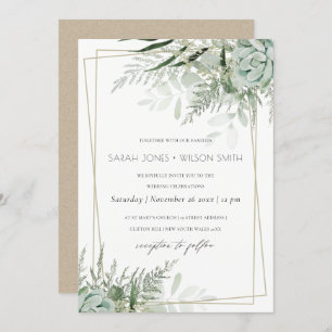 Tarjeta De Agradecimiento Dusky Leafy Fern Succulent Boda Frame Invite