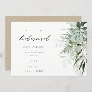 Tarjeta De Agradecimiento Dusky Leafy Fern Succulent Bridesmaid Invite