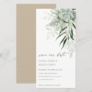 Tarjeta De Agradecimiento Dusky Leafy Fern Succulent Save the Date Card