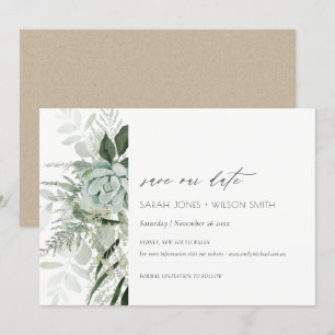 Tarjeta De Agradecimiento Dusky Leafy Fern Succulent Save the Date Card