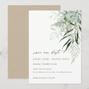 Tarjeta De Agradecimiento Dusky Leafy Fern Succulent Save the Date Card
