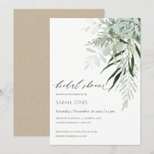 Tarjeta De Agradecimiento Dusky Leafy Fern Suculent Bridal Shower Invite