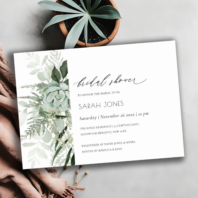 Tarjeta De Agradecimiento Dusky Leafy Fern Suculent Bridal Shower Invite (Subido por el creador)