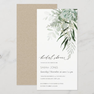 Tarjeta De Agradecimiento Dusky Leafy Fern Suculent Bridal Shower Invite