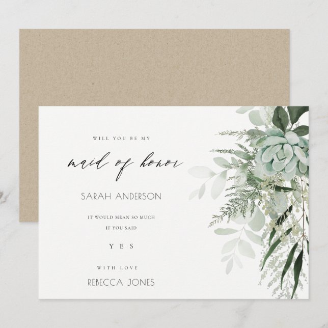Tarjeta De Agradecimiento Dusky Leafy Fern Suculenta empleada de honor invit (Anverso / Reverso)