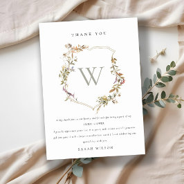 Tarjeta De Agradecimiento Dusky Pink Rubor Wildflower Escudo Bridal Shower