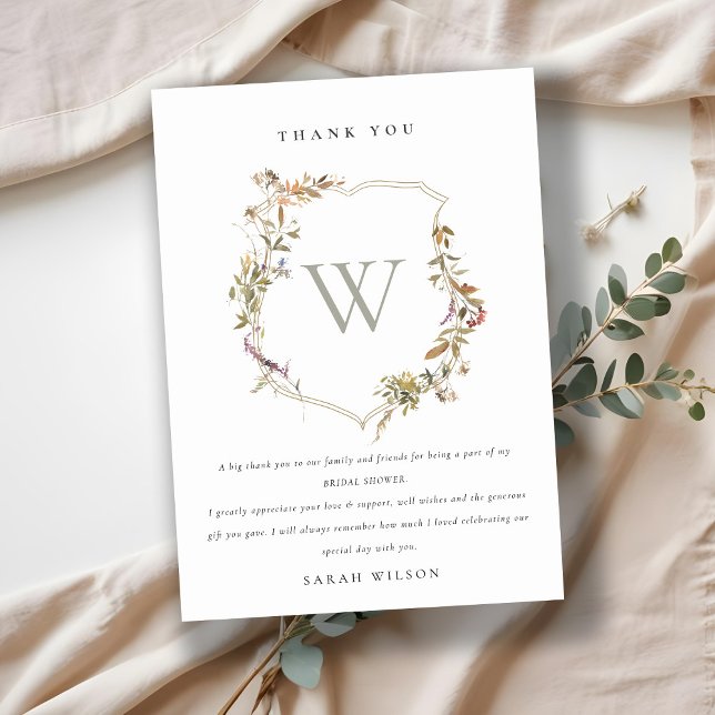 Tarjeta De Agradecimiento Dusky Pink Rubor Wildflower Escudo Bridal Shower (Subido por el creador)