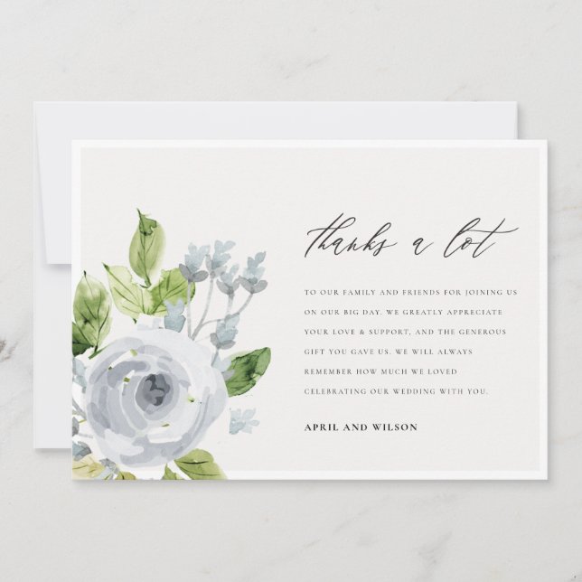 Tarjeta De Agradecimiento Dusky suave azul acuarela Floral Gracias (Anverso)