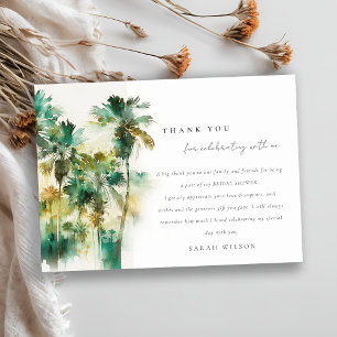 Tarjeta De Agradecimiento Dusky Tropical Watercolor Palm Trees Bridal Shower