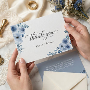 Tarjeta De Agradecimiento Duste azul bohemio pastel Boda floral plano