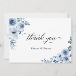 Tarjeta De Agradecimiento Duste azul bohemio pastel Boda floral plano