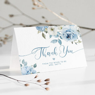 Tarjeta De Agradecimiento Duste azul floral elegante ducha de novia gracias