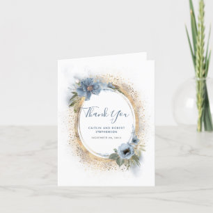 Tarjeta De Agradecimiento Duste azul y oro Purpurina Floral Gracias