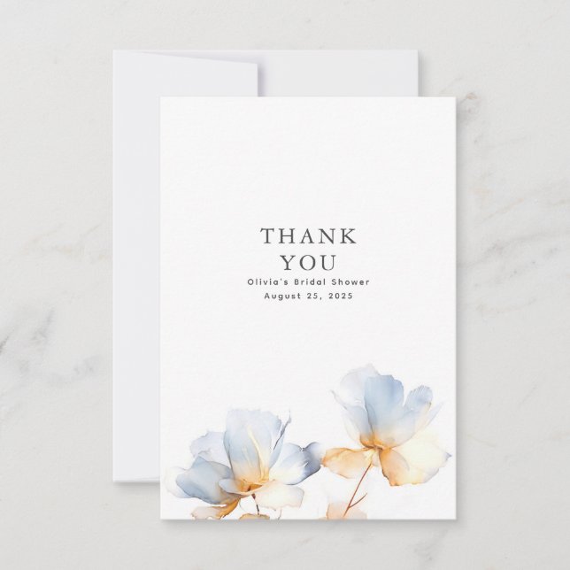Tarjeta De Agradecimiento Duste Blue and Gold Floral Gracias (Anverso)