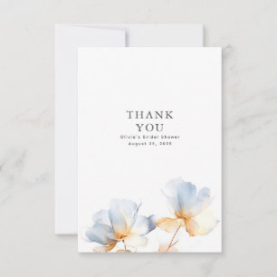 Tarjeta De Agradecimiento Duste Blue and Gold Floral Gracias