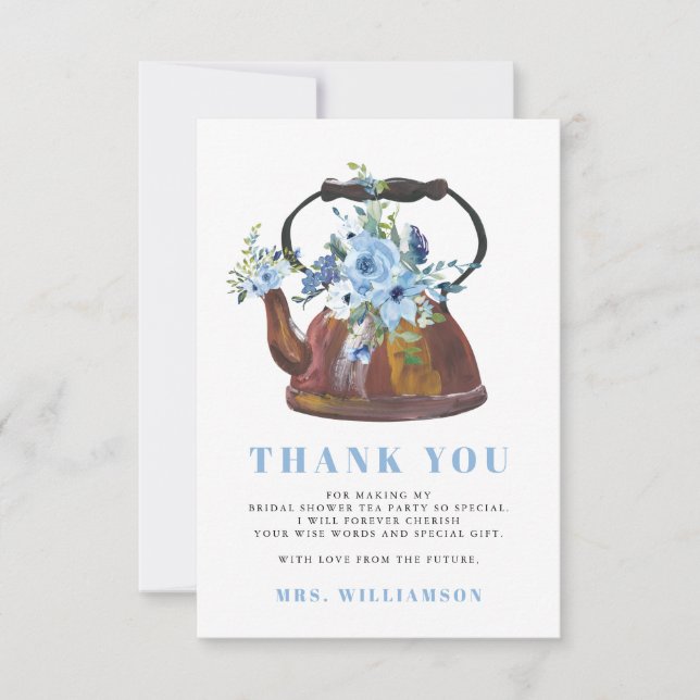 Tarjeta De Agradecimiento Duste Blue Bridal Shower Tea Fiesta Gracias (Anverso)