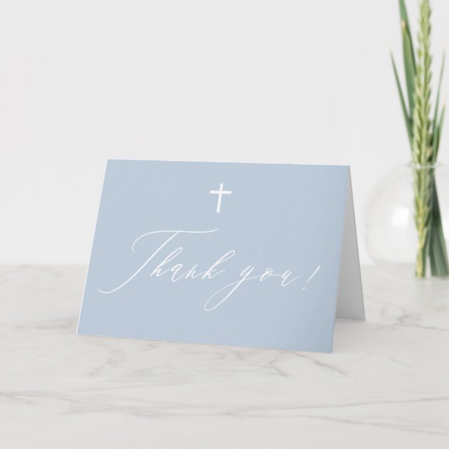 Tarjeta De Agradecimiento Duste Blue Cross White Boy Baptism (Anverso)