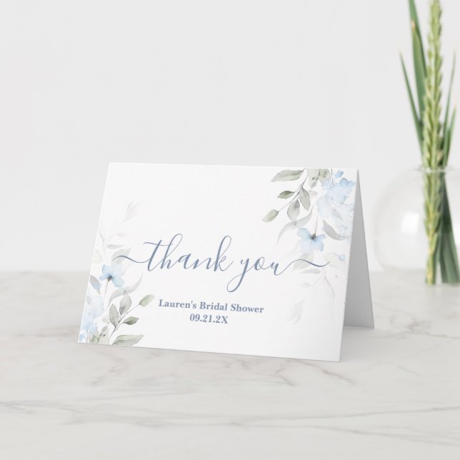 Tarjeta De Agradecimiento Duste Blue Floral Bridal Shower (Anverso)