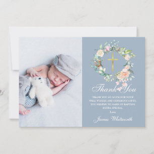 Tarjeta De Agradecimiento Duste Blue Floral Garland Baptism Photo