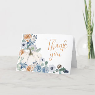 Tarjeta De Agradecimiento Duste Blue Floral White Pumpkin Baby Shower