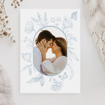 Duste Blue Line Art Floral Butterfly Photo